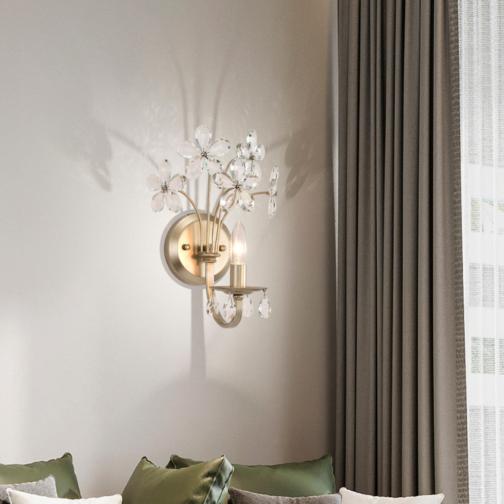 Zelda 1 Light Champagne Daisy Flower Glass Crystal Wall Sconce