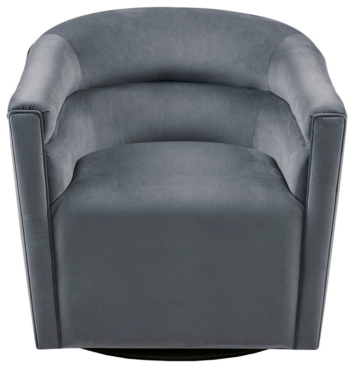 Ryker Velvet Round Barrel Lounge Swivel Chair, Gray