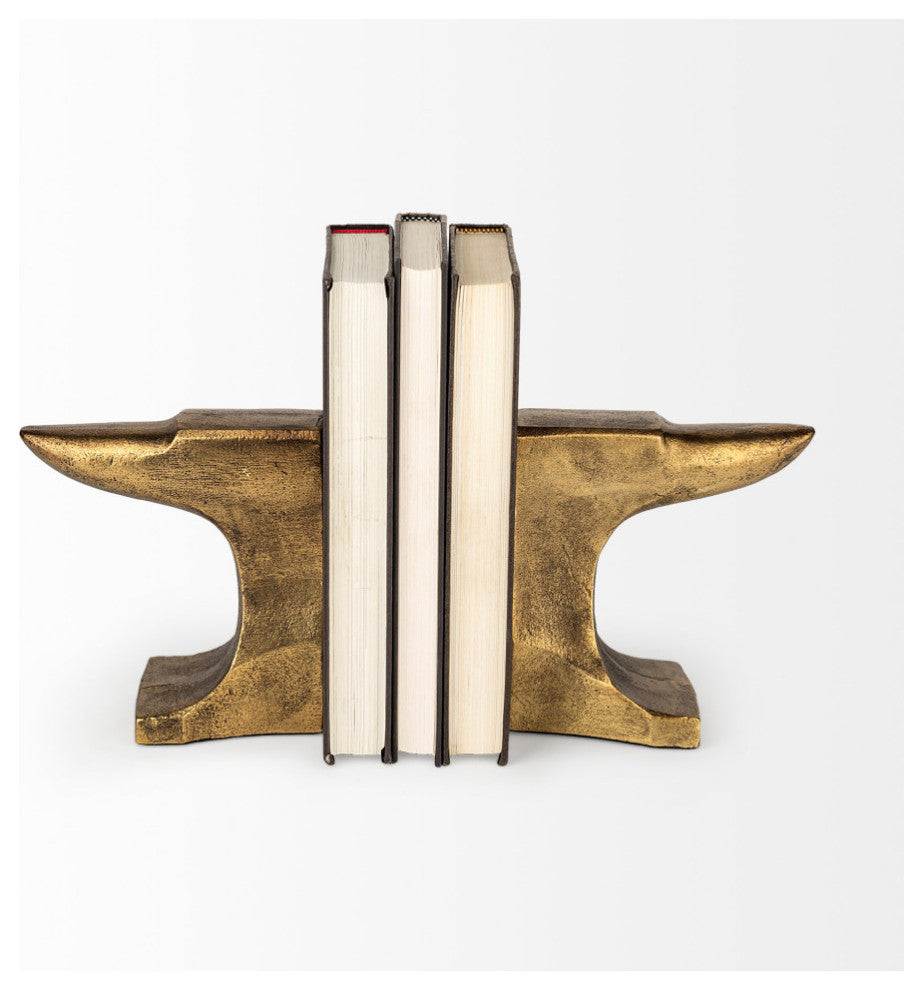Anvilia, 2-Piece Set, 12Lx3W Gold Anvil Shaped Bookends