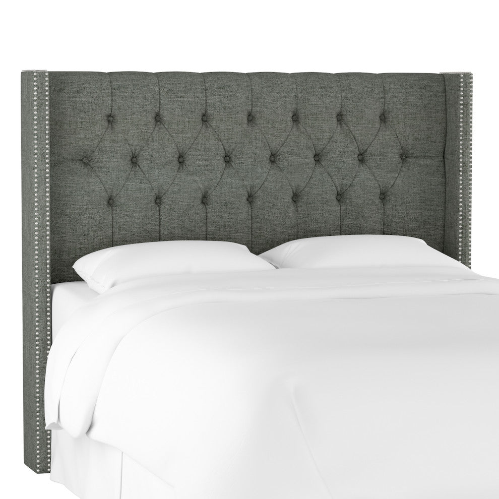 Monarch Cal King Tufted Wingback Headboard, Zuma Charcoal
