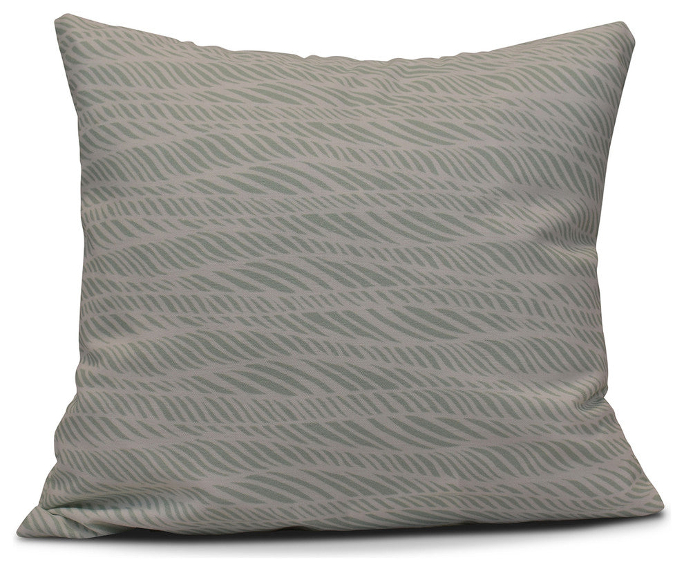 Rolling Waves, Geometric Print Outdoor Pillow, Green, 18"x18"