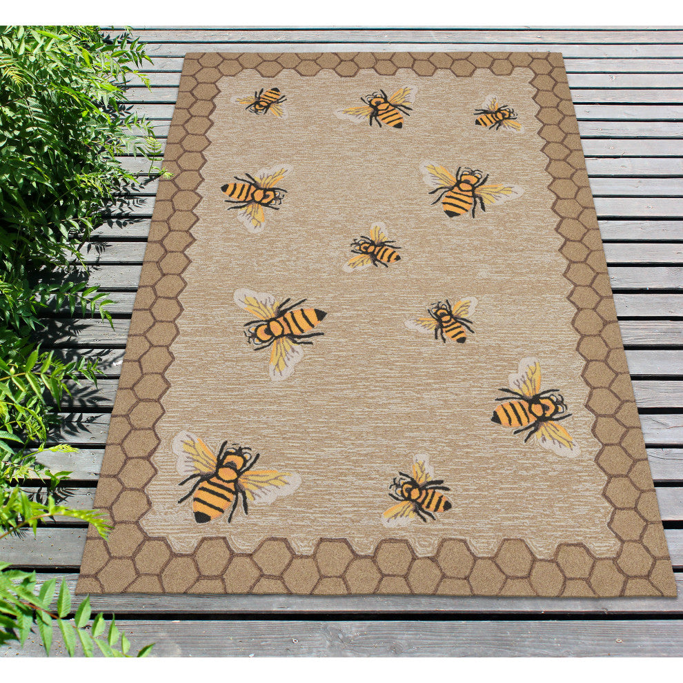 Frontporch Honeycomb Bee Indoor/Outdoor Rug Natural, Natural, 3'6"x5'6'