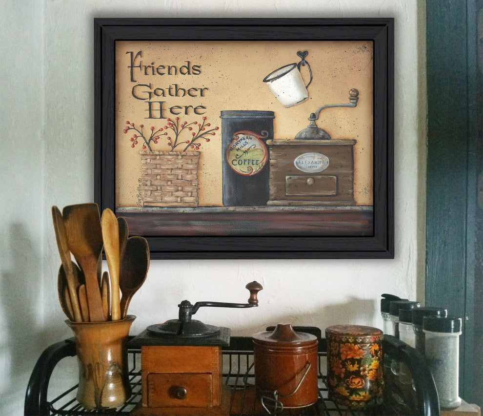 "Friends Gather Here" By Pam Britton, Printed Wall Art, Black Frame