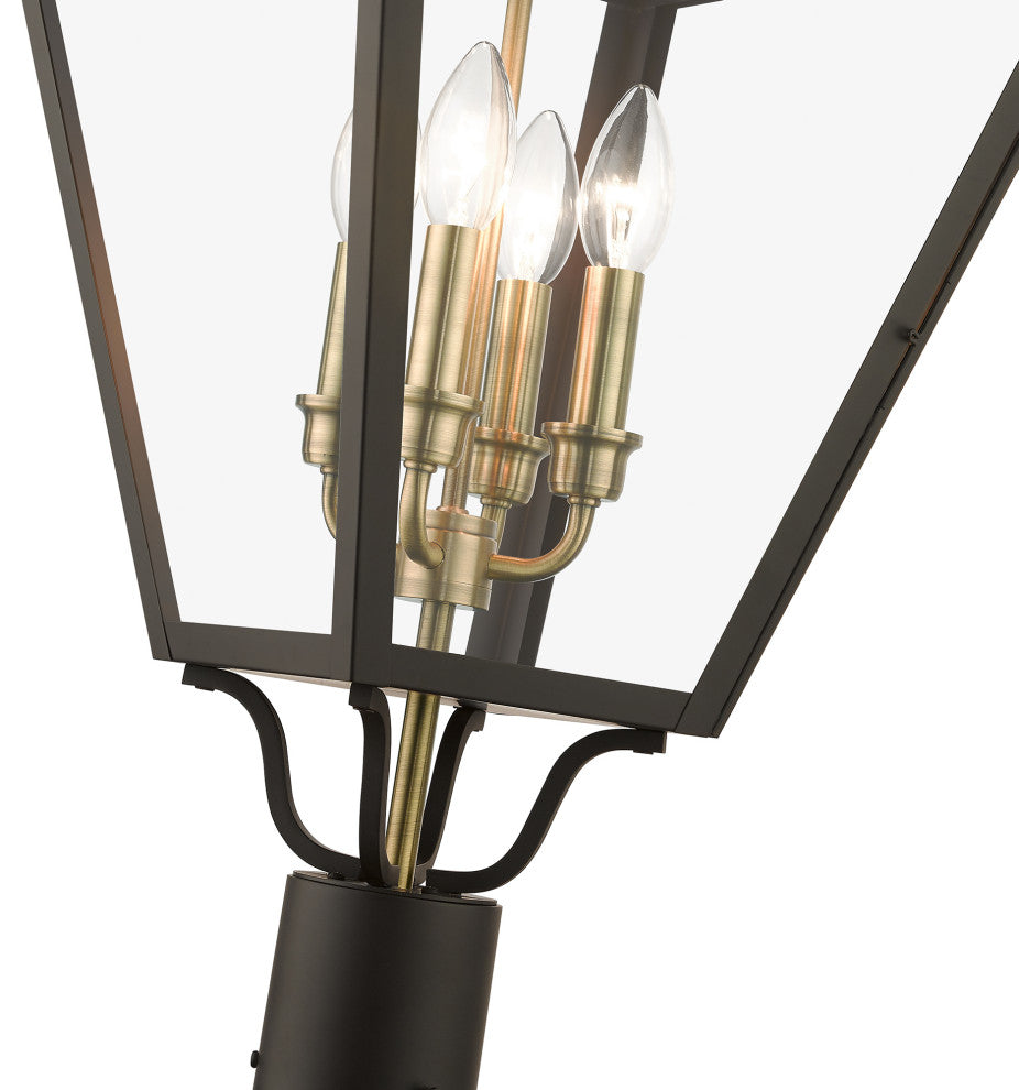 4 Light Bronze Outdoor Extra Large Post Top Lantern, Antique Brass
