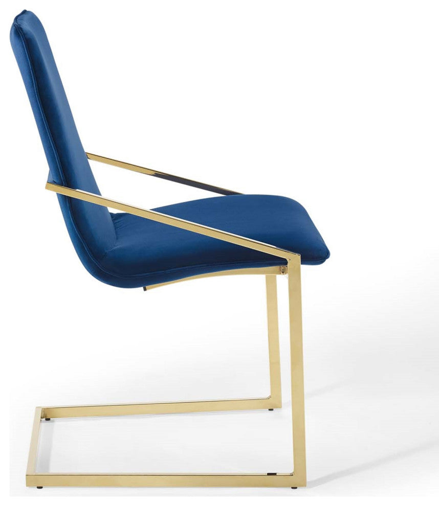 Velvet Dining Chair, Karina Pierre Side Chair, Glam Gold Guest Chair, Blue