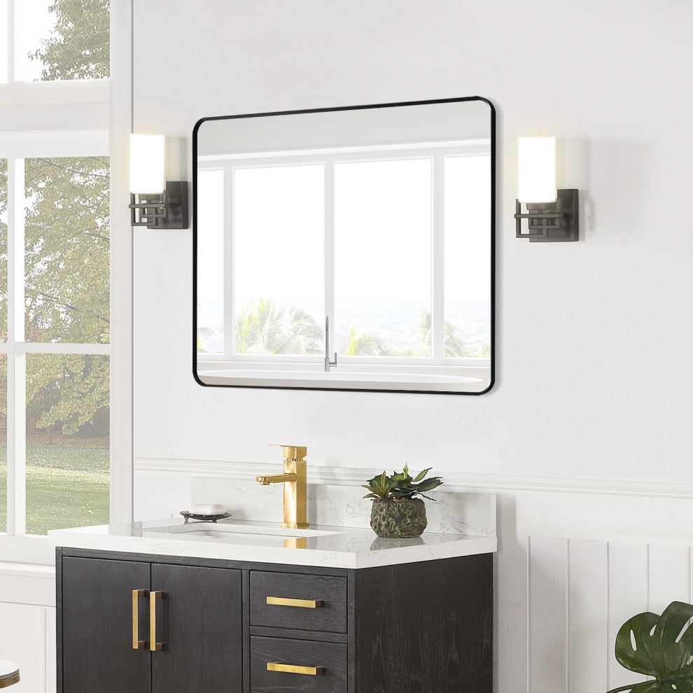 Nettuno Rectangle Bathroom/Vanity Aluminum Framed Wall Mirror, Matt Black, 36"