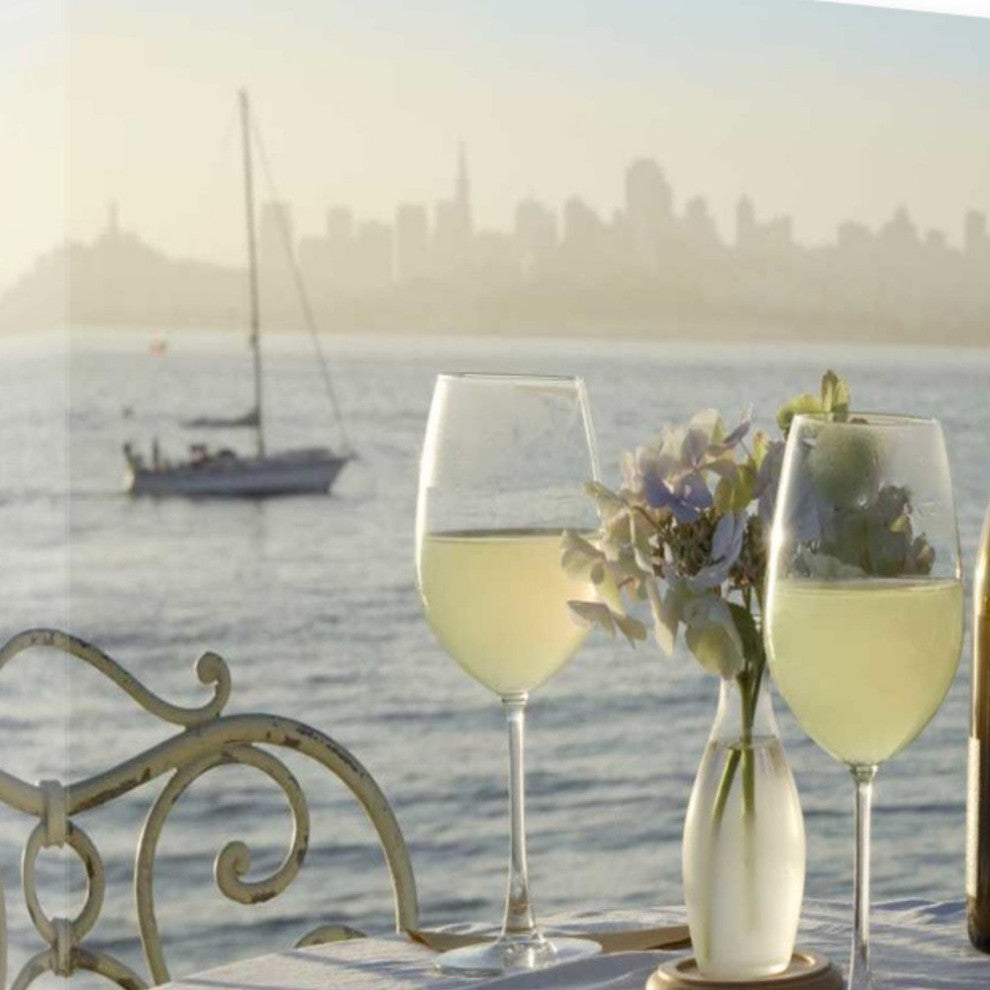 Glasses of White Wine For Two City 2 Giclee Wrap Canvas Wall Art