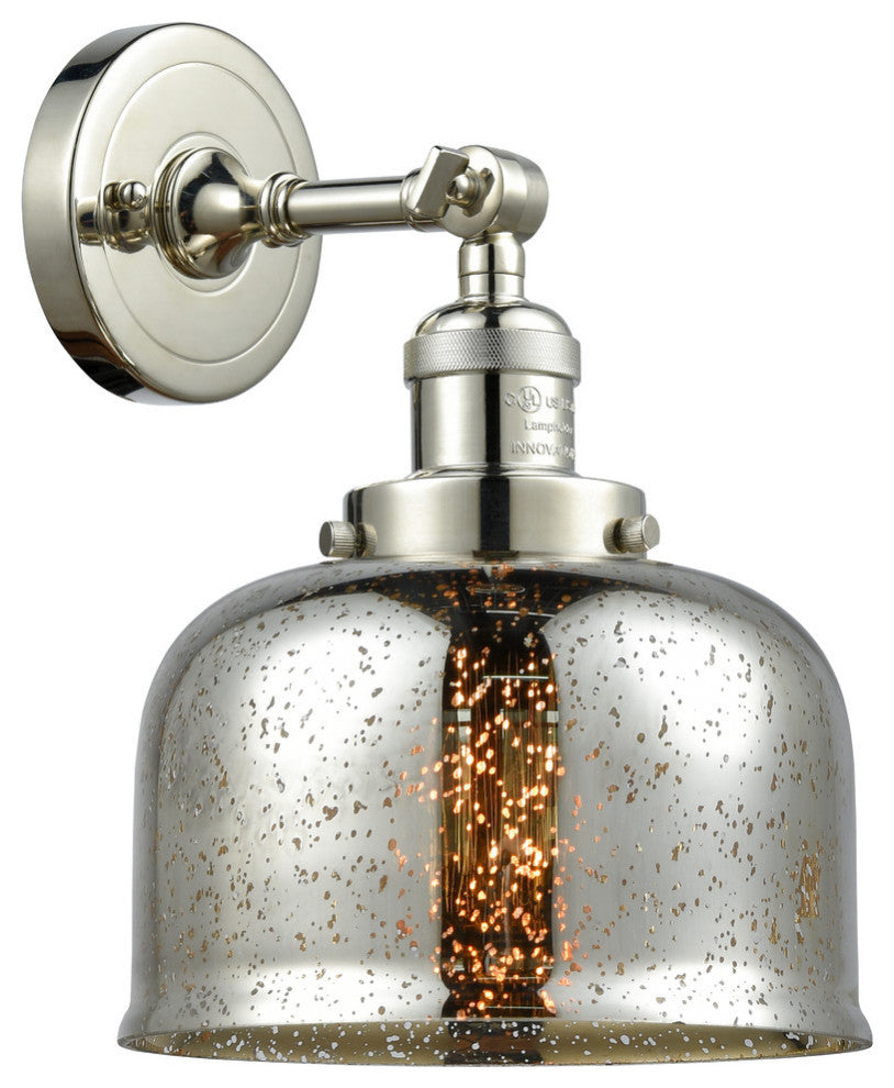 1-Light Large Bell 8" Sconce, Polished Nickel, Glass: Silver Mercury