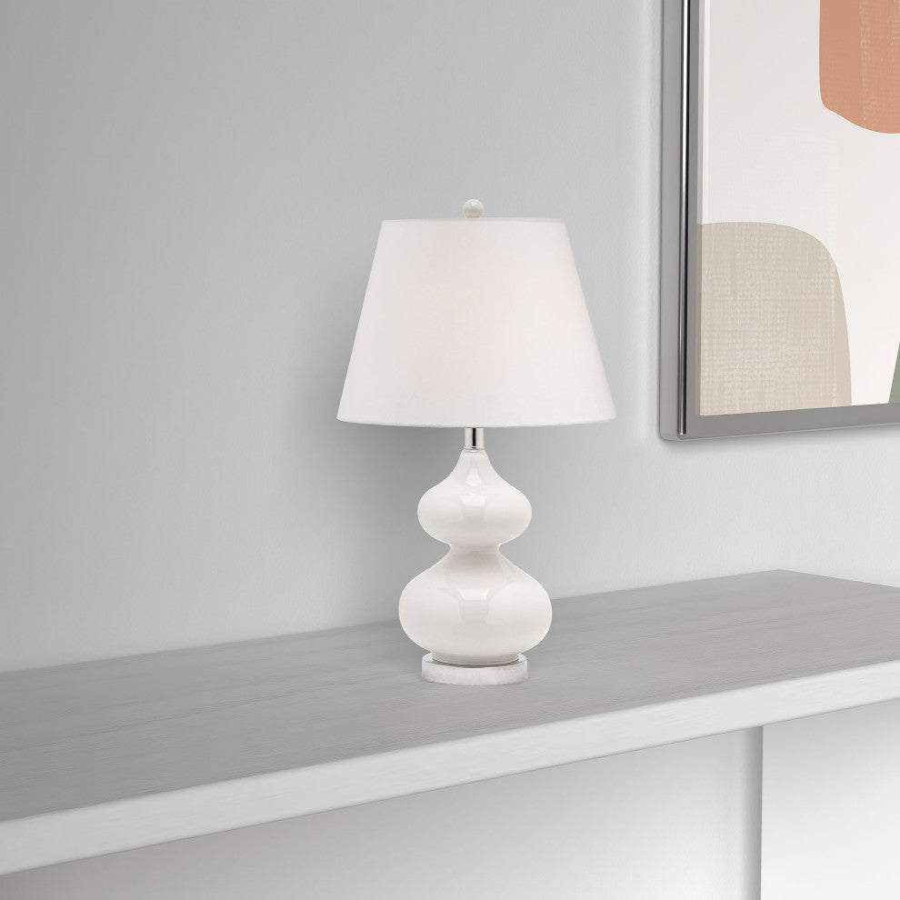 1-Light Incandescent Table Lamp, White GL With White Shade