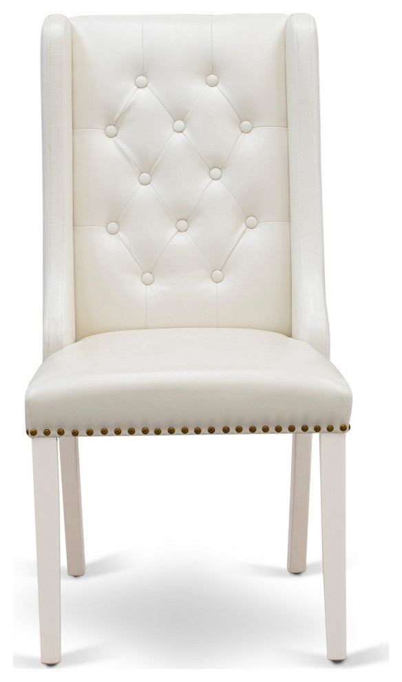 Dining Chairs, Light Grey, Button Tufted Back, Linen White Wood Legs,Set of 2