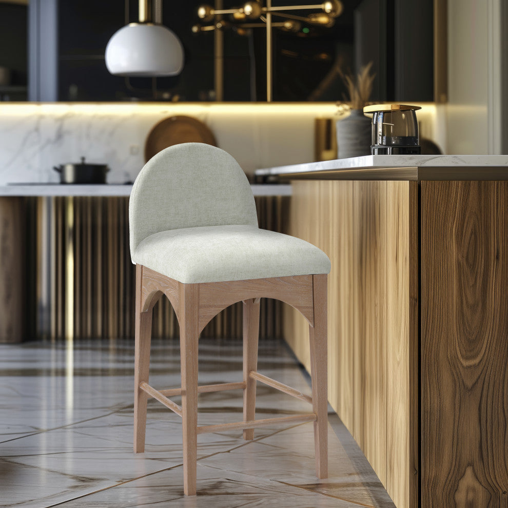 Waldorf Chenille Upholstered Stool, Black, Chenille, Natural Finish, Mint, Chenille Fabric, Natural Finish