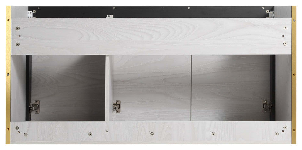 Oakville Wall Mount Bathroom Vanity, Mild Grey Oak, 48", Satin Brass Hardware