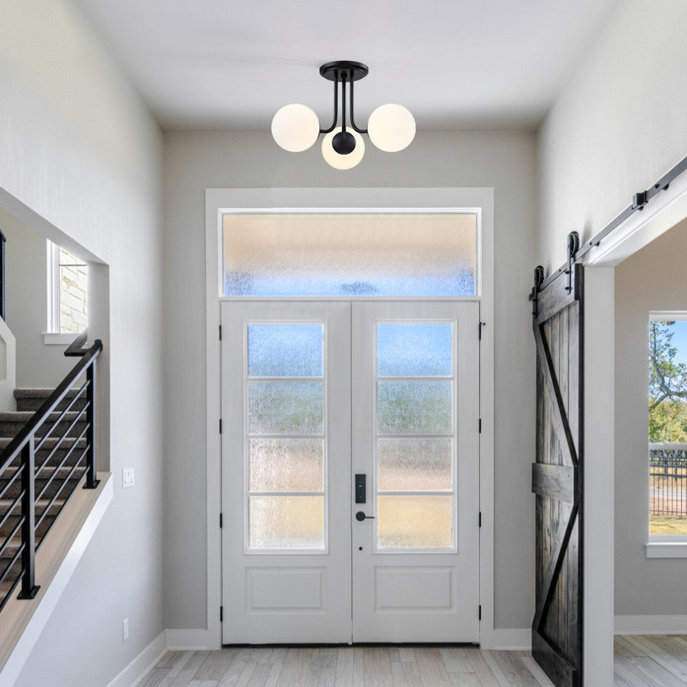 20" W 3-Light Globe Semi Flush Mount With Black Canopy