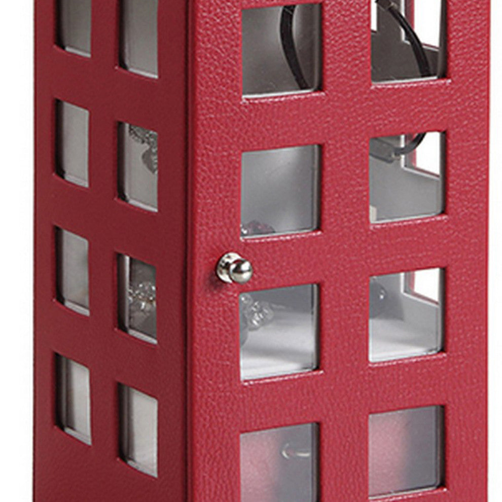 Benzara BM240353 Telephone Booth Jewelry Box With 2 Drawers, Burgundy Red