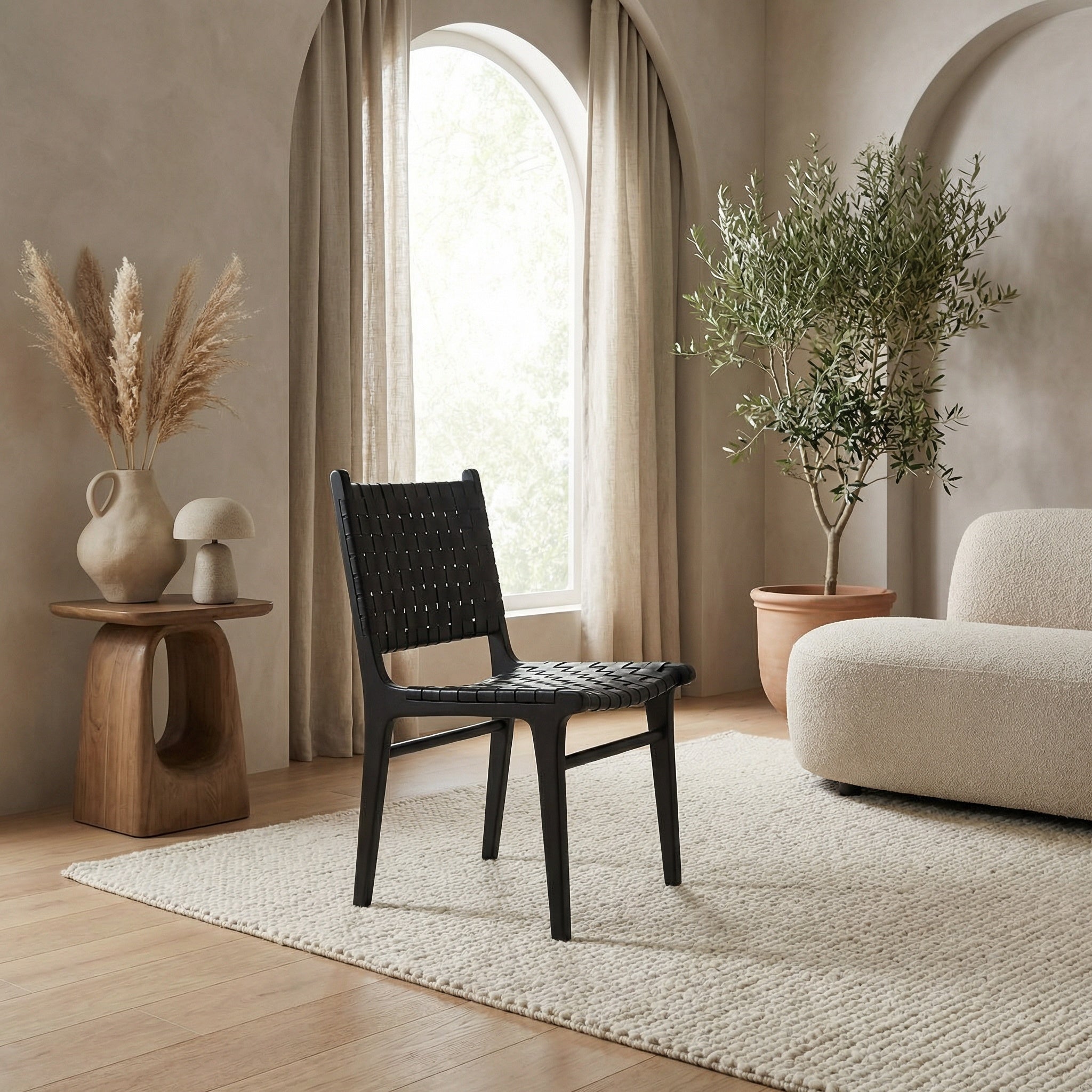 Dede Dining Chair, Leather, Black