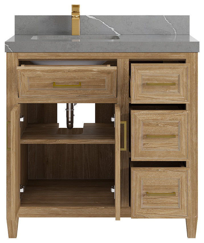 Santa Monica 36 Left Offset  Bath Vanity in Whitewashed Teak 2" Piatra Gray