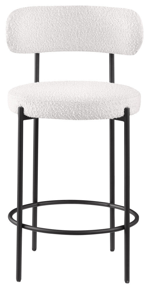 Beacon Upholstered Stool, Set of 2, Cream, Matte Black Finish, Boucle Fabric