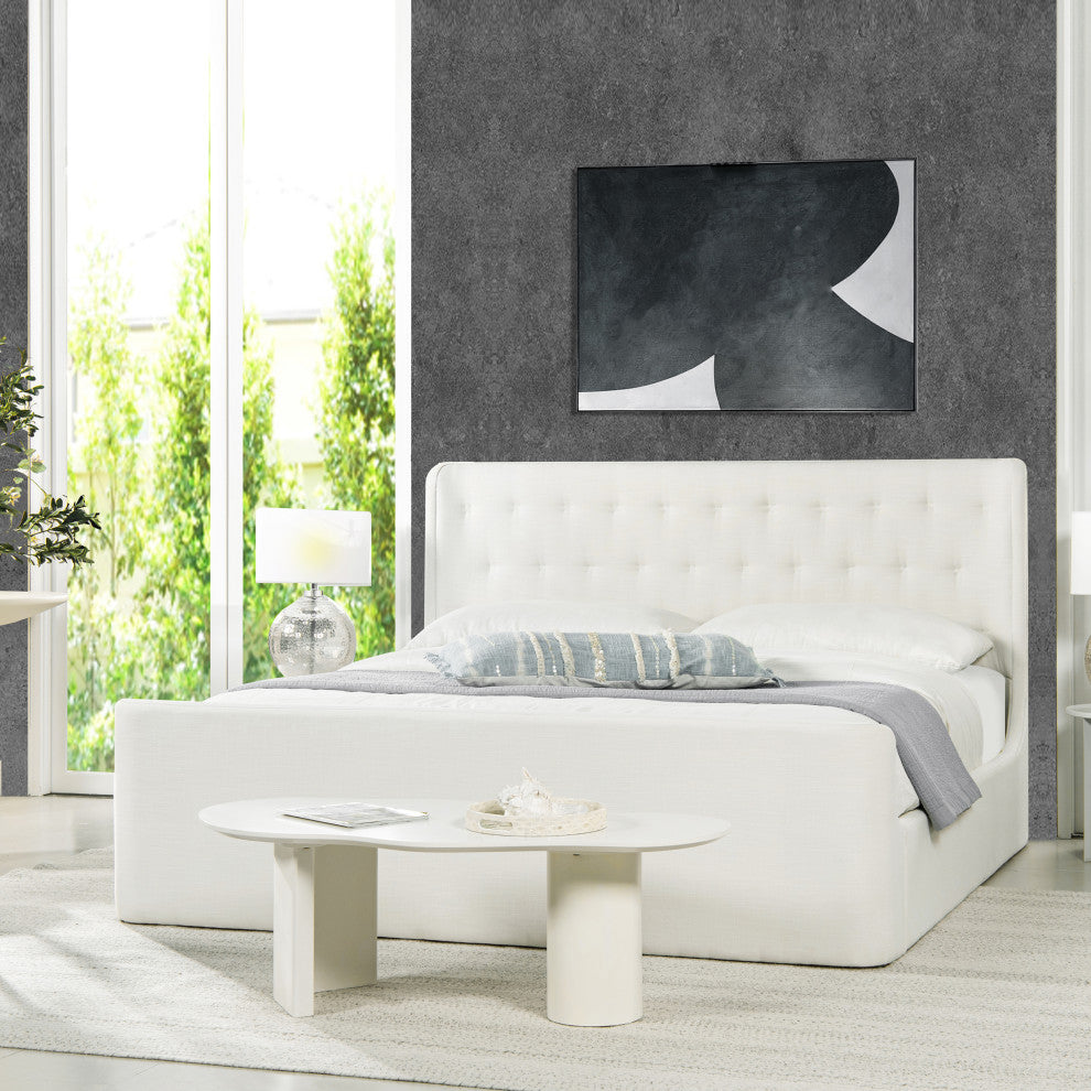 Brooks Contemporary Tufted Shelter Platform Bed, Antique White Polyester, King