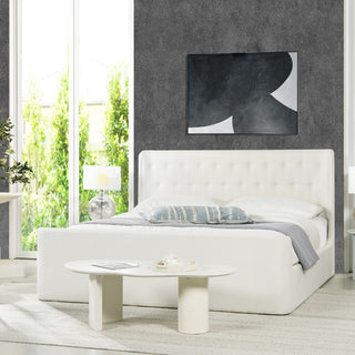 Brooks Contemporary Tufted Shelter Platform Bed, Antique White Polyester, King