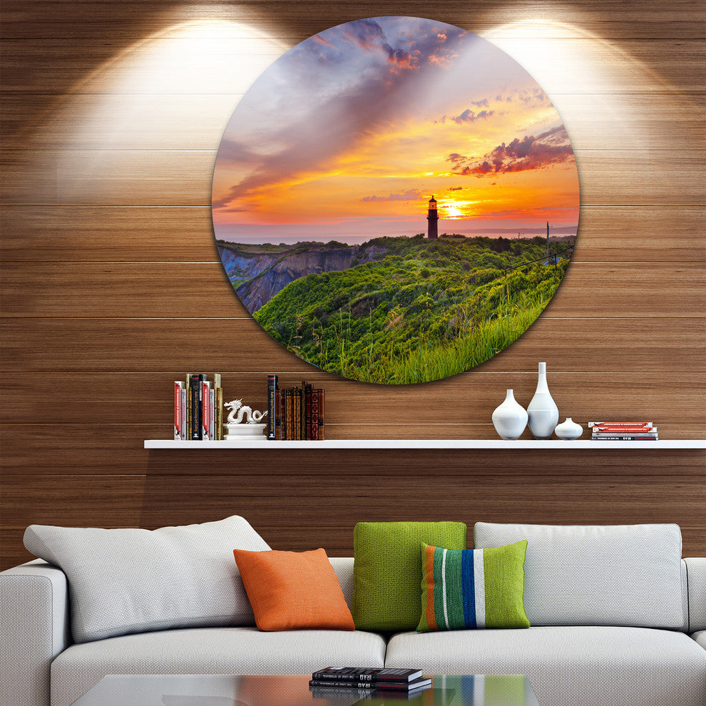 Lighthouse At Gorgeous Sunset, Round Wall Art Landscape, 36"