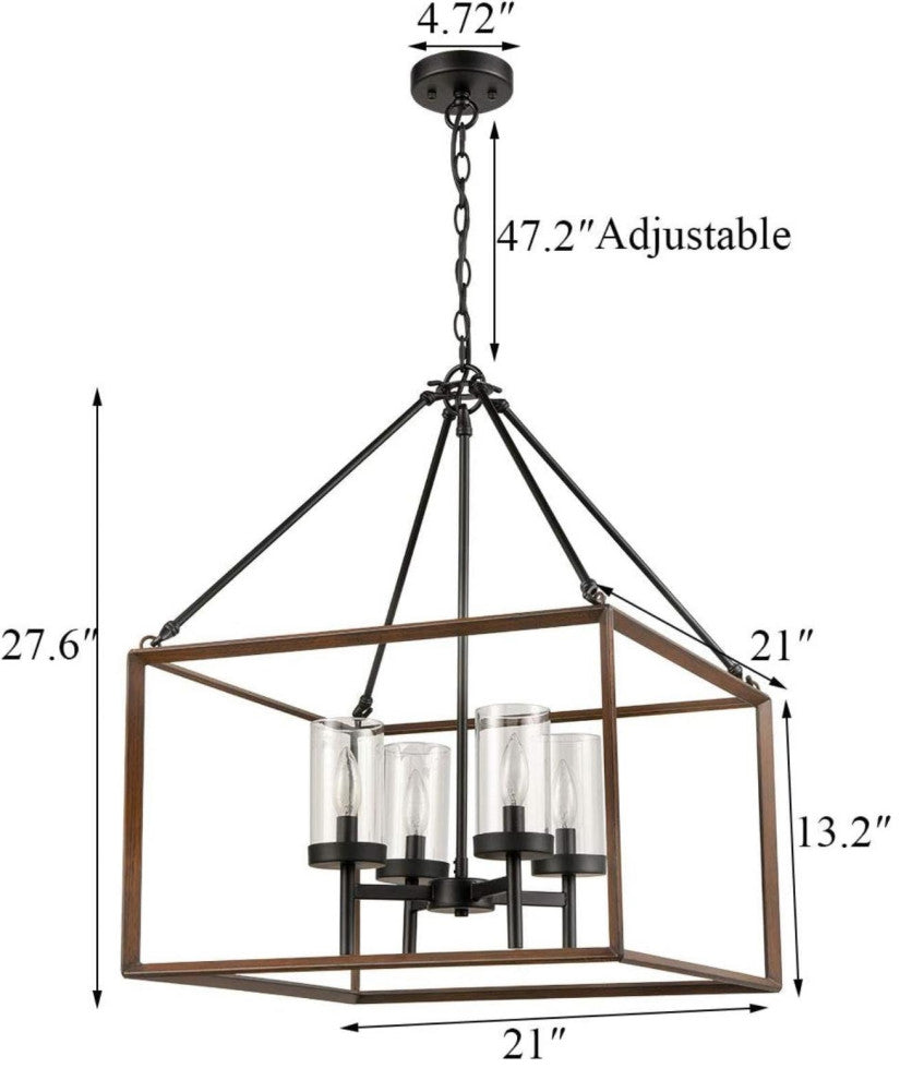 Farmhouse 4-Light Large Wood Pendant Light Chandelier,Black