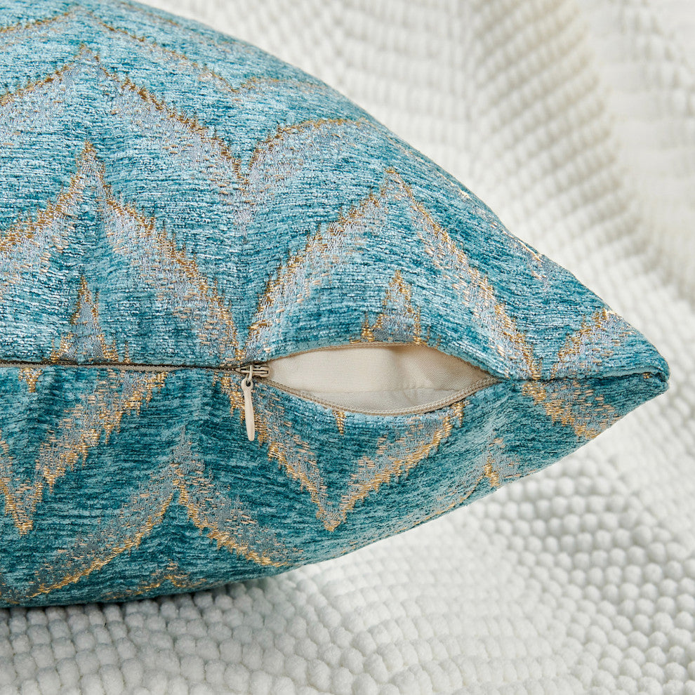 Jacquard Chenille Pillow Covers, 2-Piece Set, Turquoise, 14"x26"