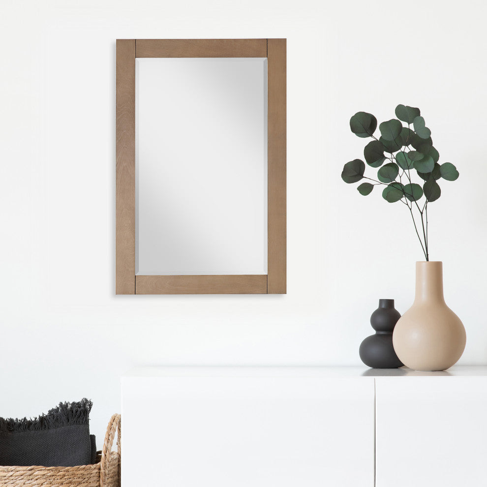 Ivy Rectangular Bathroom Wood Framed Wall Mirror, Brown Pine, 24"