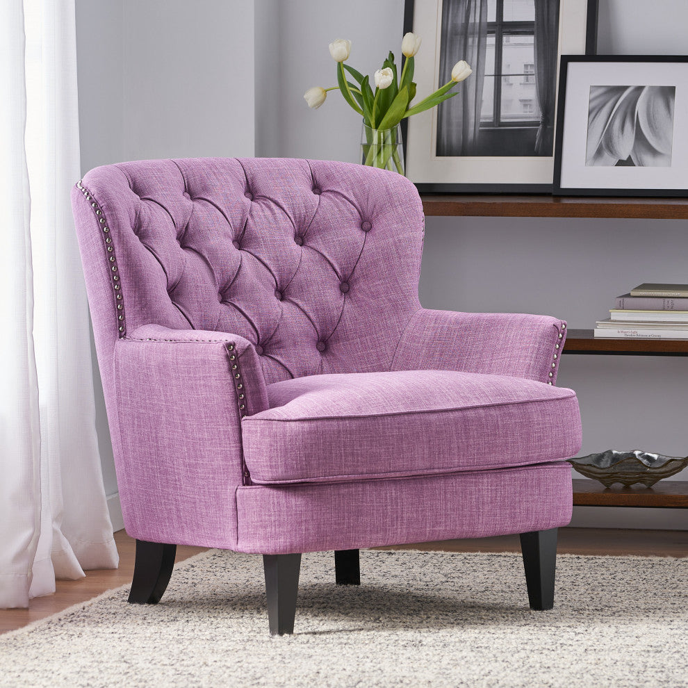 GDF Studio Laxford Light Purple Tufted Fabric Club Chair