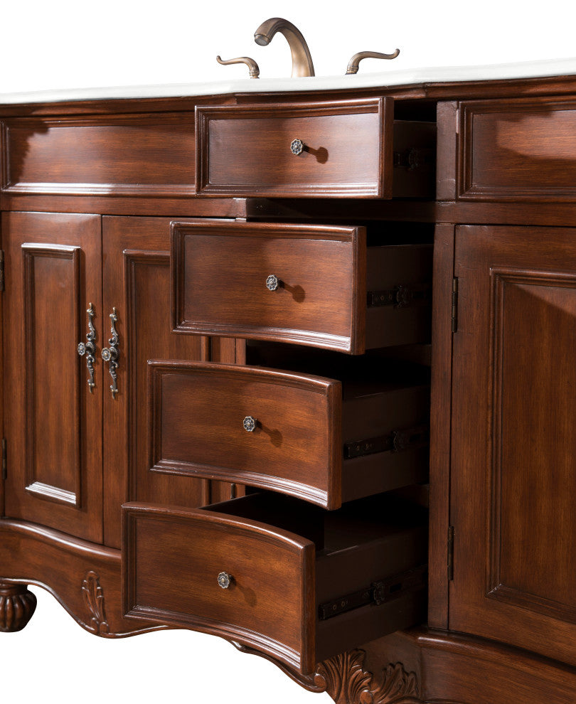 48" Single Bathroom Vanity, Teak Color With ivory white engineered marble, 60
