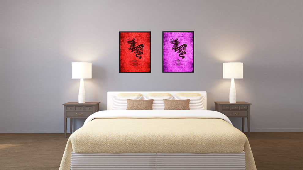 Dragon Chinese Zodiac Purple Print on Canvas with Picture Frame, 22"x29"