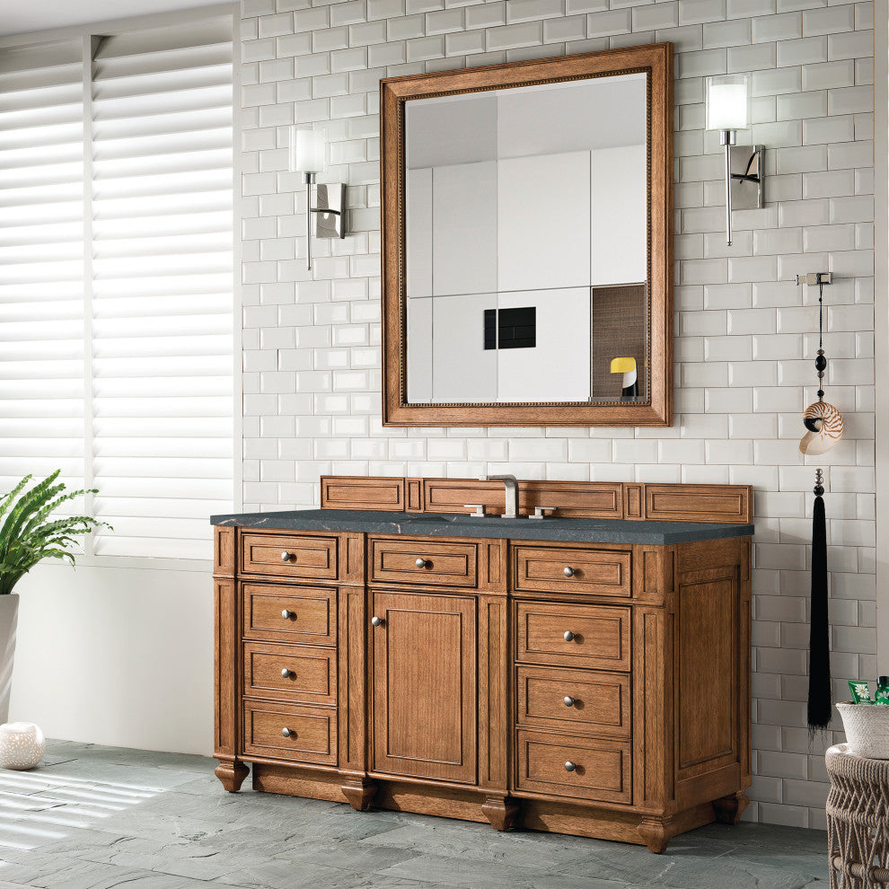 Bristol 60" Single Vanity, Saddle Brown, Parisien Bleu Quartz