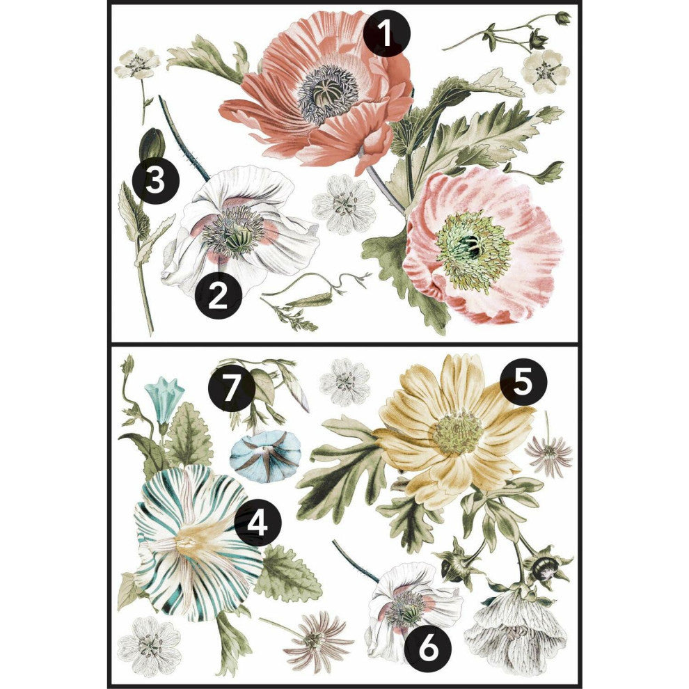 Vintage Poppy Floral Peel And Stick Giant Wall Decals