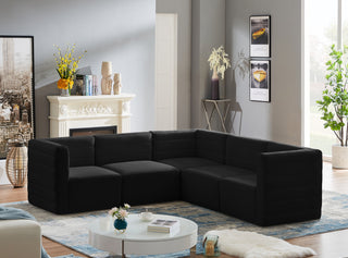Quincy Velvet Upholstered 5-Piece L-Shaped Modular Sectional, Black