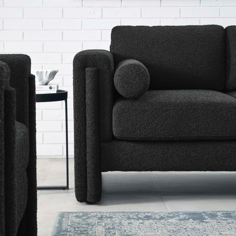 Visible Boucle Fabric Loveseat - Black