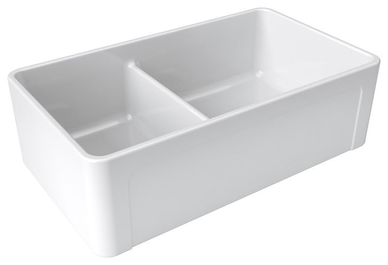 LaToscana Double-Bowl Reversible Fireclay Sink, White, 33"