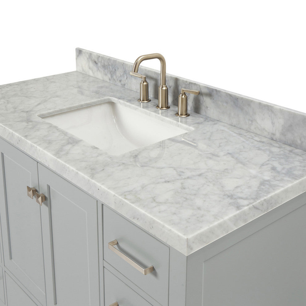 ARIEL Cambridge 49" Single Rectangle Sink Bathroom Vanity Grey With Marble Top
