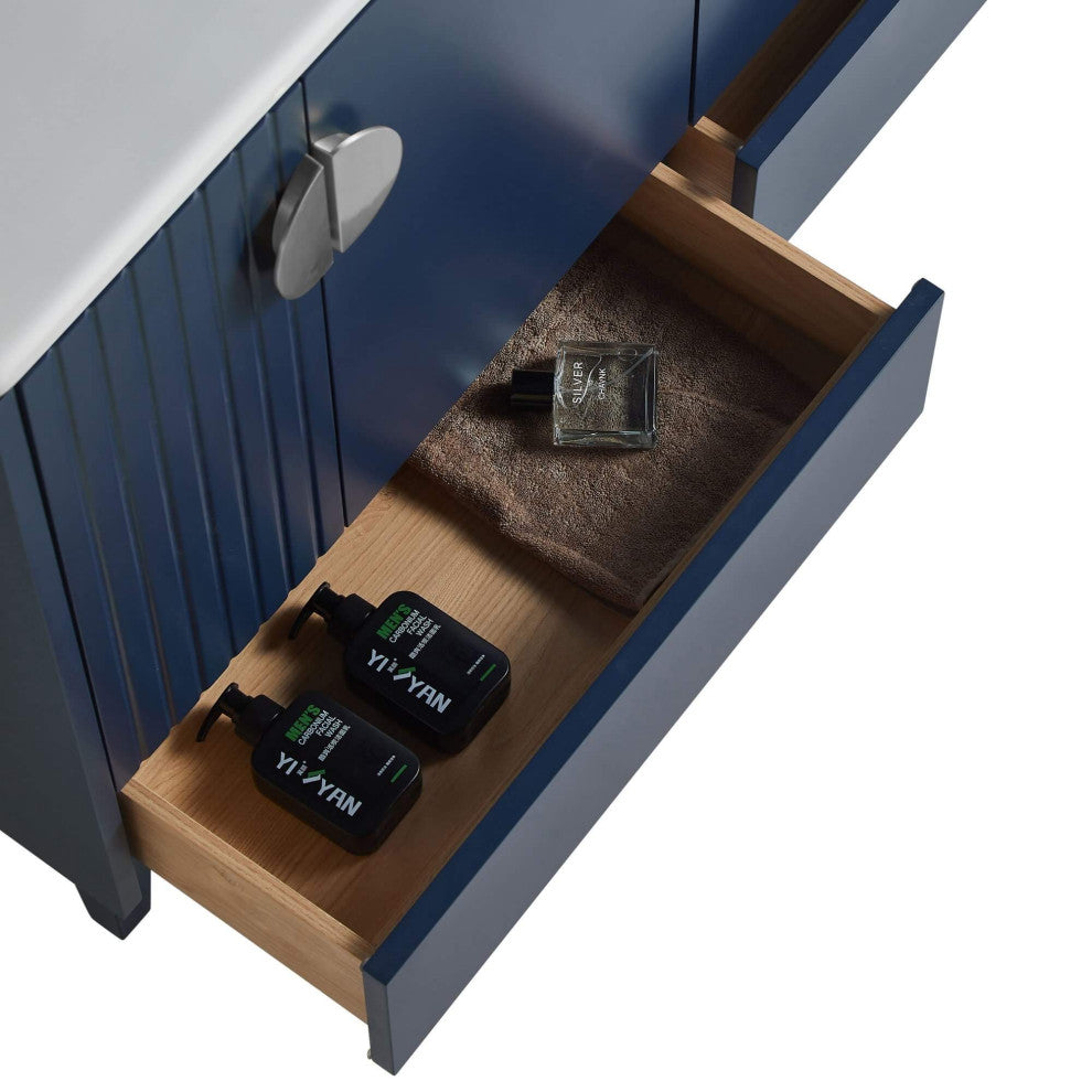 Venezian Single Bathroom Vanity, Navy Blue, 48", Polished Chrome Handles, Two Si