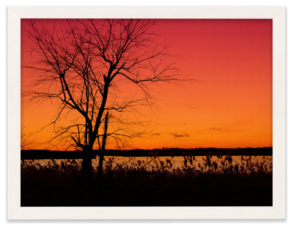 Burning Skies Rural Landscape Framed Photo Paper Wall Art Print, White, 12" X 18"