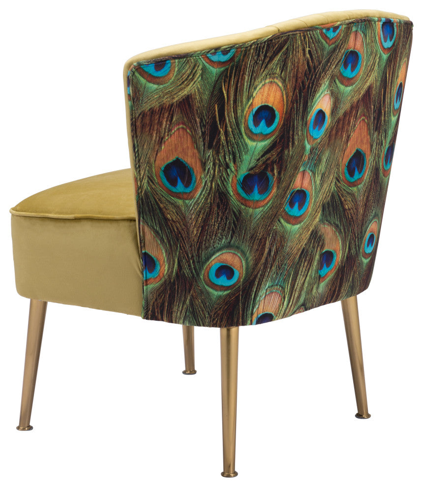 Tabitha Accent Chair Green, Gold & Peacock Print