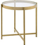 Benzara BM250228 End Table With Round Glass Top and Metal Frame, Gold