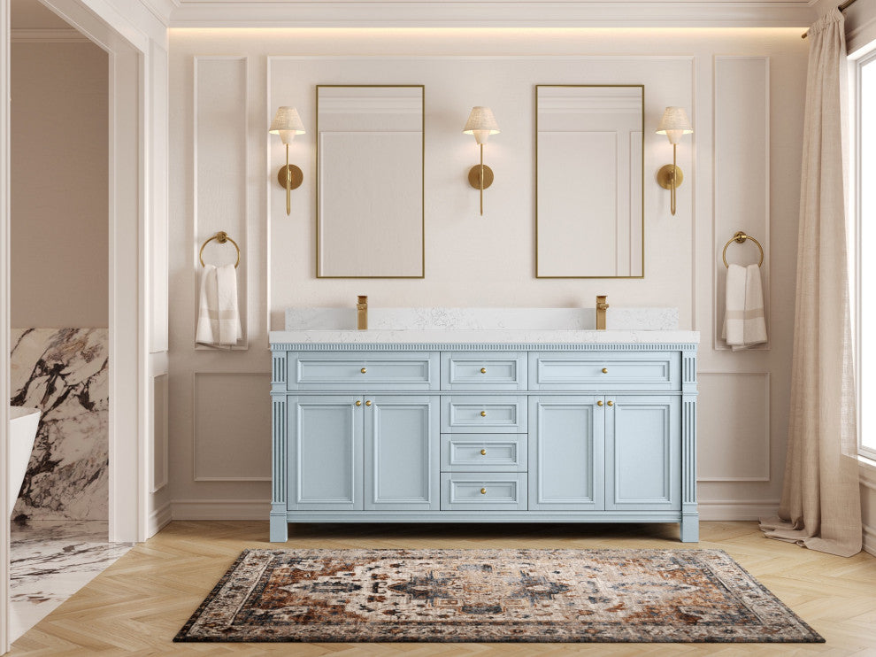 Paris 72" Double Sink Bathroom Vanity in Blue Heather 2" Empira Quartz