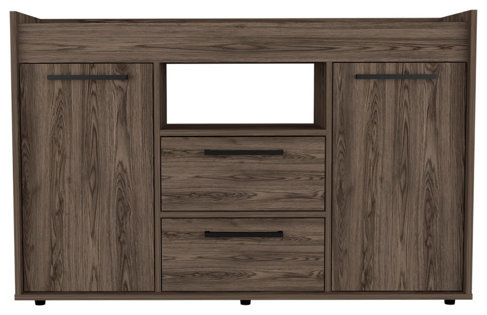 Ilumina Sideboard with 2 Cabinets, 2 Drawers, and 1 Open Shelf, Dark Walnut