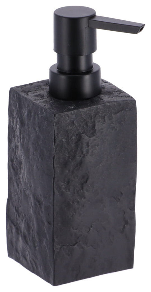 Modern Square Resin Soap & Lotion Dispenser - 9 fl oz, Stone Effect Design, Black