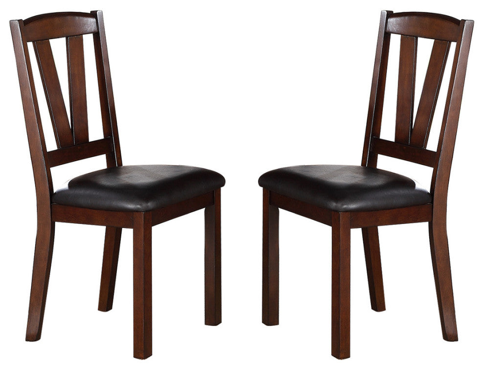 Dining Chairs With Black Faux Leather Seat, Brown(Set of 2)