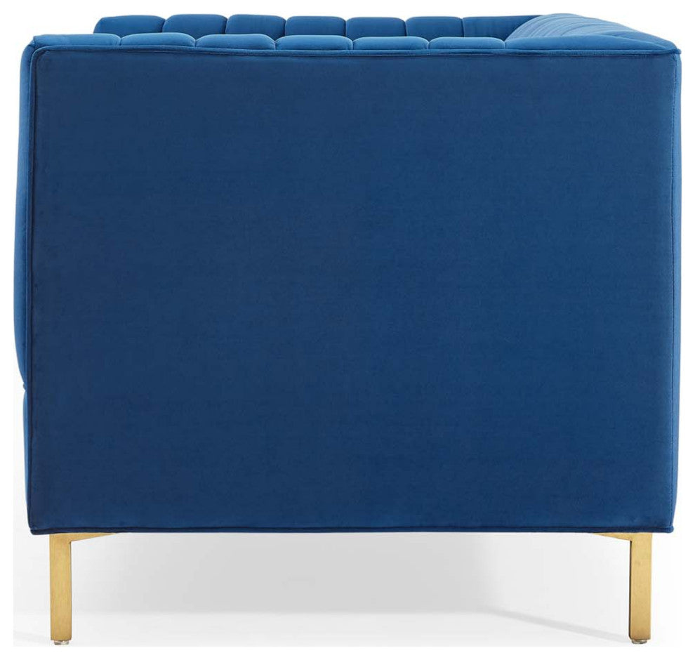 Tufted Loveseat Sofa, Velvet, Blue Navy, Modern, Living Lounge Hotel Hospitality