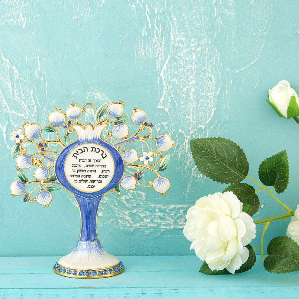 Matashi Hebrew Judaica Tree Shaped Home Blessing Standing Ornament With Crystals