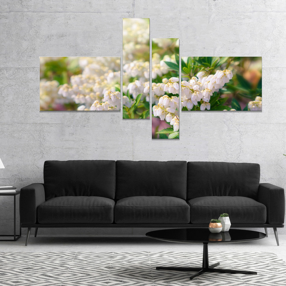 Beautiful Blooming White Flowers, Floral Canvas Art Print, 60"x32", 4 panels