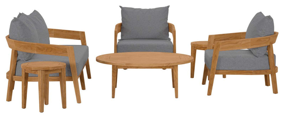 Brisbane 6-Piece Teak Wood Outdoor Patio Set, Natural Gray