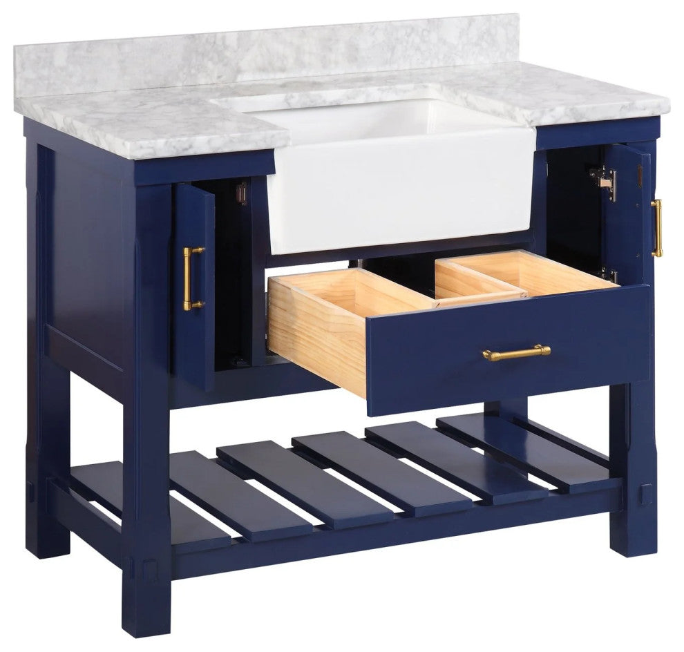 Charlotte 42" Bathroom Vanity, Royal Blue, Carrara Marble