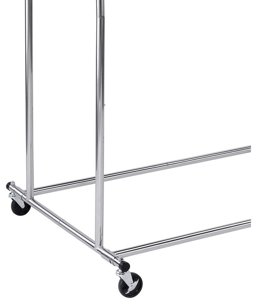 Benzara BM233941 Dual Bar Tubular Metal Frame Garment Rack With Casters, Chrome